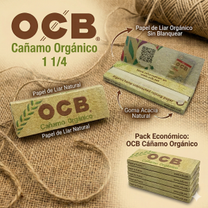 Pack de 5 unidades de cueros OCB Organic Hemp en su empaque original de cartón reciclado.