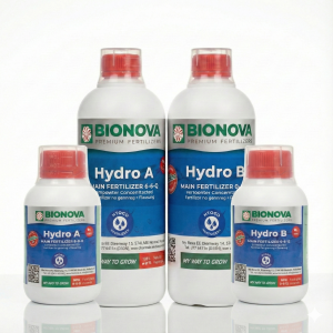 Botellas de fertilizante BioNova Hydro A y B para hidroponía