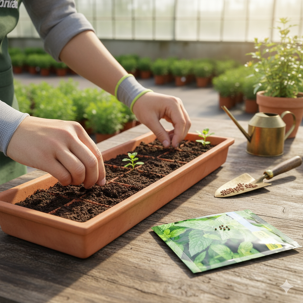 Planta de Menta Piperita frondosa cultivada en maceta