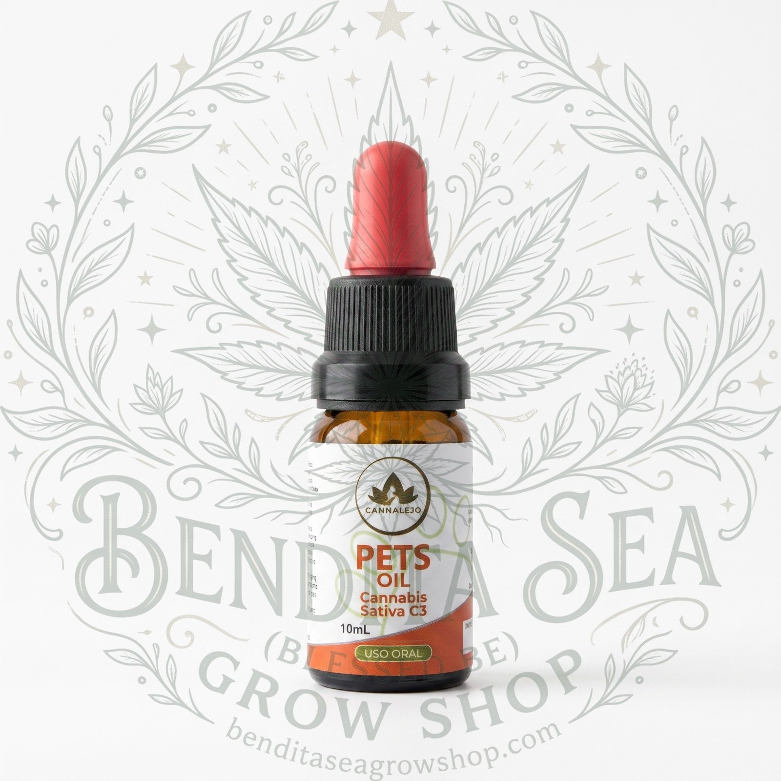 Aceite CBD Mascotas 10ml Cannalejo con marca de agua de Bendita Sea Growshop