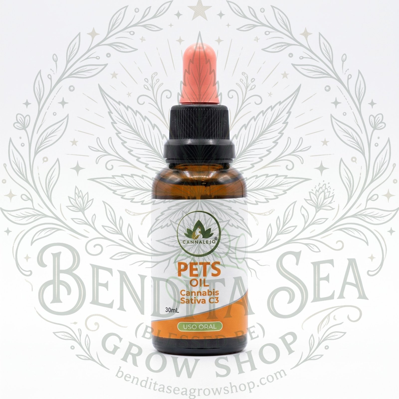 Aceite CBD Mascotas 30ml Cannalejo con marca de agua de Bendita Sea Growshop