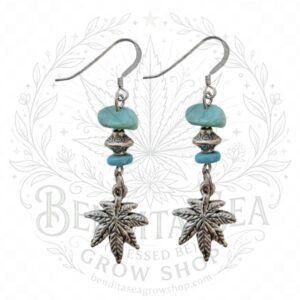 Aretes plata 925 turquesa: aretes turquesa con hoja plateada y la marca de agua de Bendita Sea