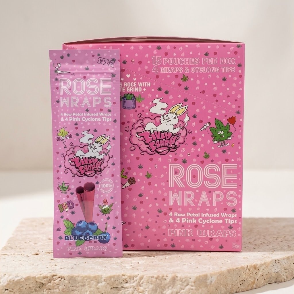Baked Bunny Rose Wraps + Tips x4 Sabores: caja exhibidora y sobre en piedra clara