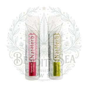 Bálsamo labial de CBD Natherb con marca de agua de Bendita Sea Growshop