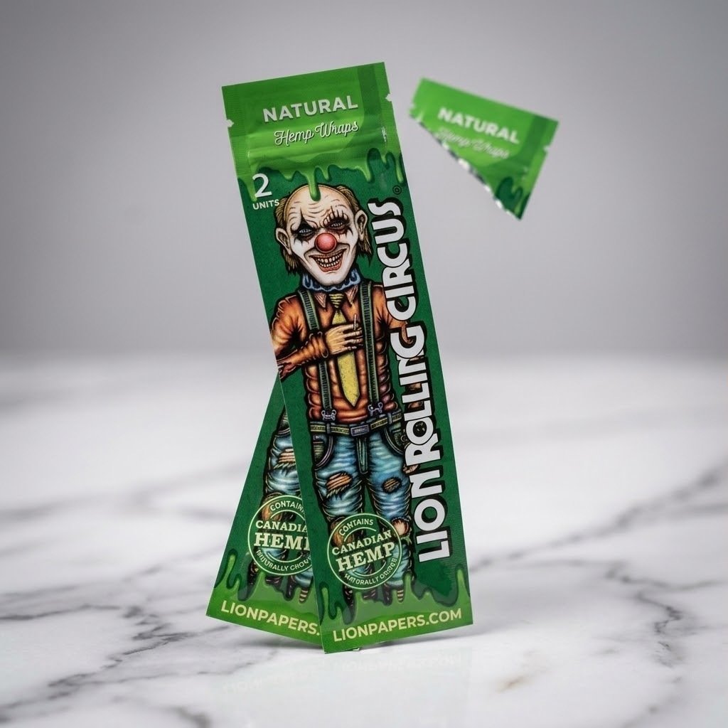 Blunt Wrap Lion Rolling Circus Natural sobre una superficie de mármol blanco