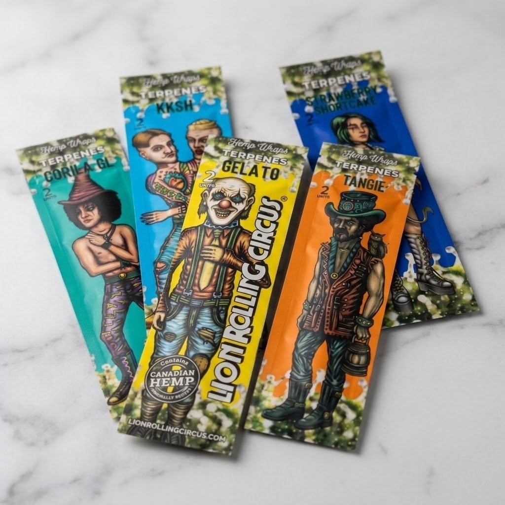 Blunt Wrap Lion Rolling Circus Terpenos: cinco variedades sobre mármol blanco