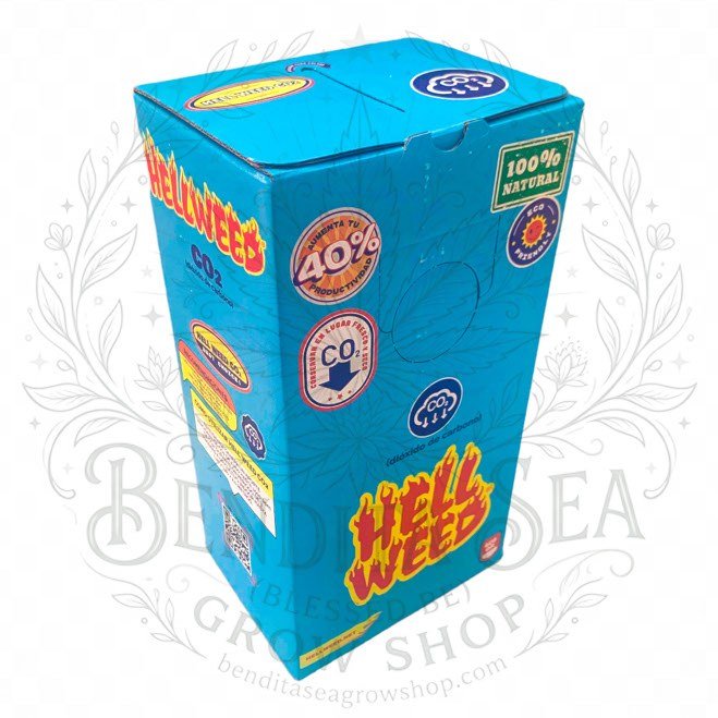 Caja de la bolsa generadora de CO2 Hell Weed de 409 g, vista de frente