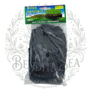 Paquete de 100 bolsas semillero Fercon de 10x15 cm con su etiqueta verde
