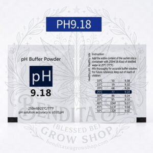 Sobre de buffer de calibración pH 9.18 azul, vista de frente