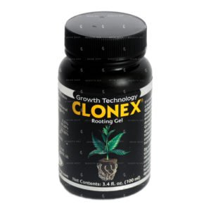 Frasco negro de gel enraizador Clonex de 100 ml visto de frente