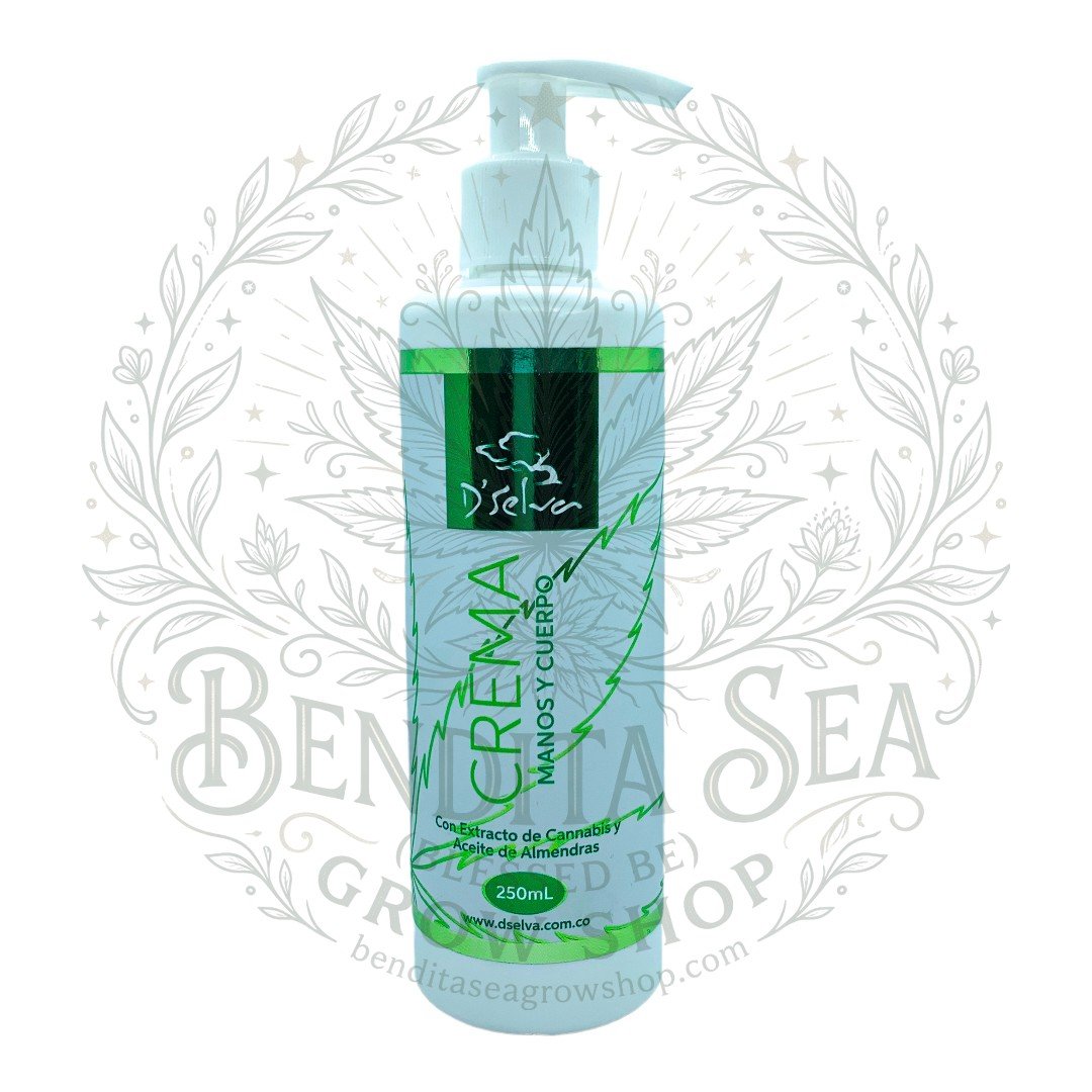 Crema de manos y cuerpo CBD Dselva con marca de agua de Bendita Sea Growshop