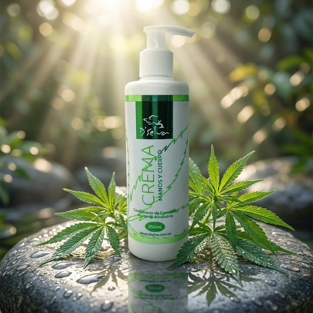 Crema de manos y cuerpo CBD Dselva original en escenario de cuidado corporal 1