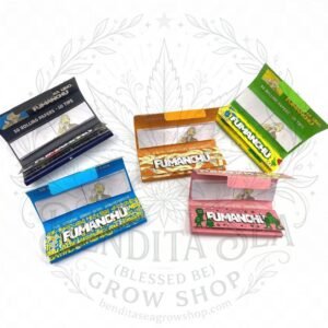 Cueros Papeles Fumanchu Ultra Fino #9 + Tips: librillos abiertos con sus tips, sobre fondo blanco
