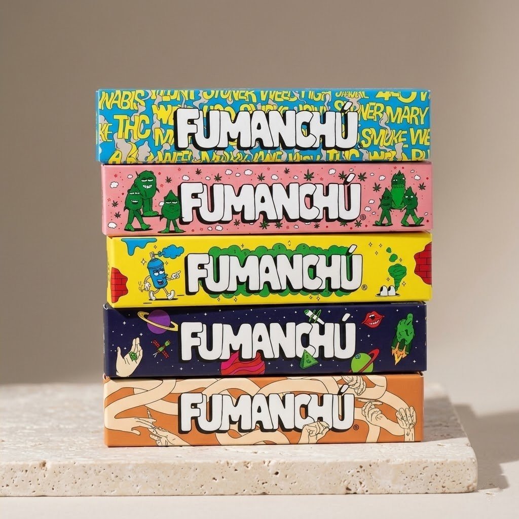 Cueros Papeles Fumanchu Ultra Fino Slim: librillos apilados sobre piedra clara