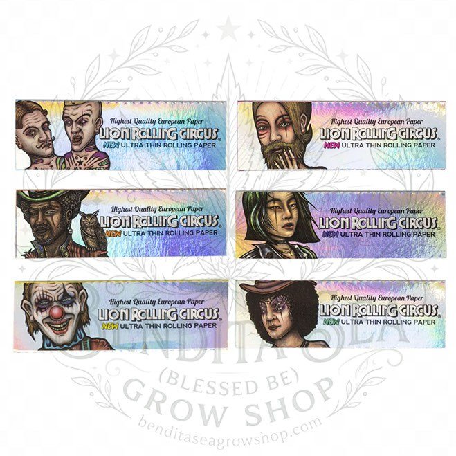 Cueros Papeles Lion Rolling Circus Ultra Thin #9 Silver: seis librillos sobre fondo blanco