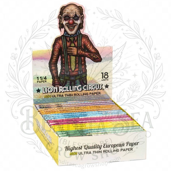 Cueros Papeles Lion Rolling Circus Ultra Thin #9 Silver: caja exhibidora sobre fondo blanco