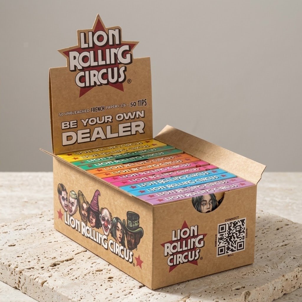 Cueros Papeles Lion Rolling Circus Unbleached #9 + Tips: caja exhibidora sobre piedra clara