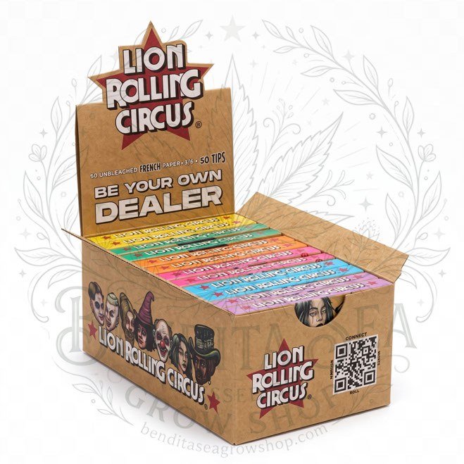 Cueros Papeles Lion Rolling Circus Unbleached #9 + Tips: caja exhibidora sobre fondo blanco