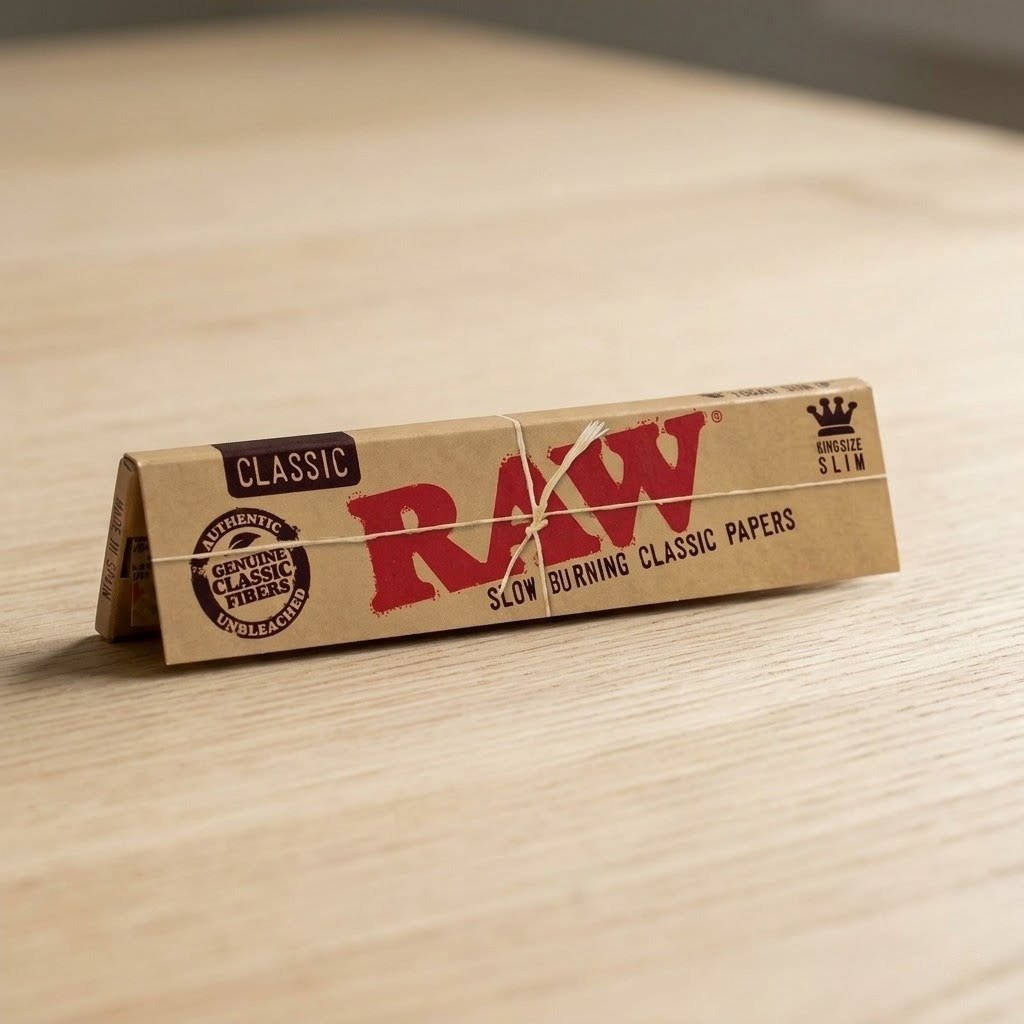 Cueros Papeles RAW Classic Slim sobre una mesa de madera