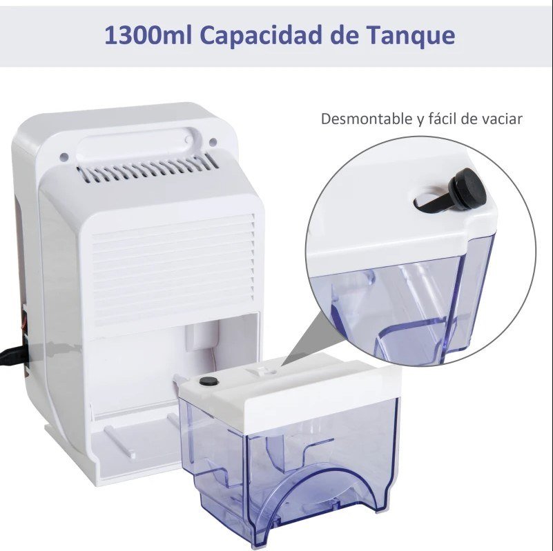 Tanque desmontable de 1300 ml del deshumidificador, fácil de vaciar