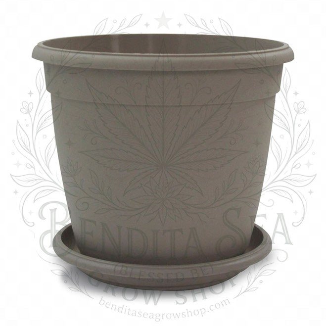 Eco matera Genova de 18 cm gris con su plato, vista de frente