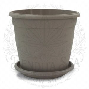 Eco matera Genova de 32 cm gris con su plato, vista de frente
