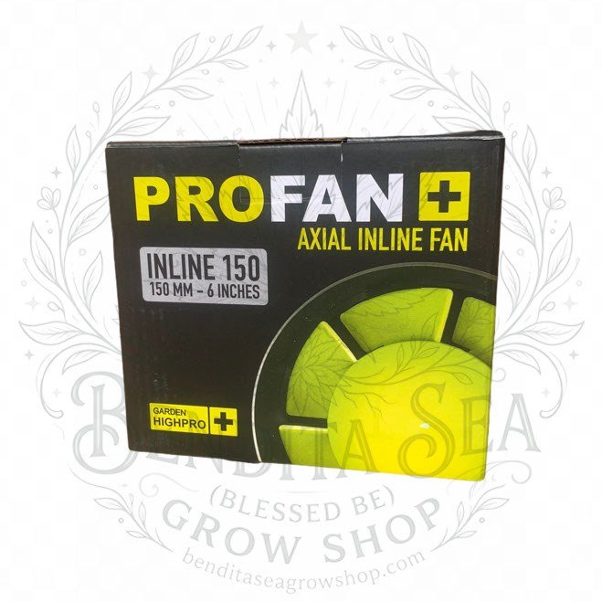 Extractor inline ProFan de 150 mm con hélice amarilla visto de frente