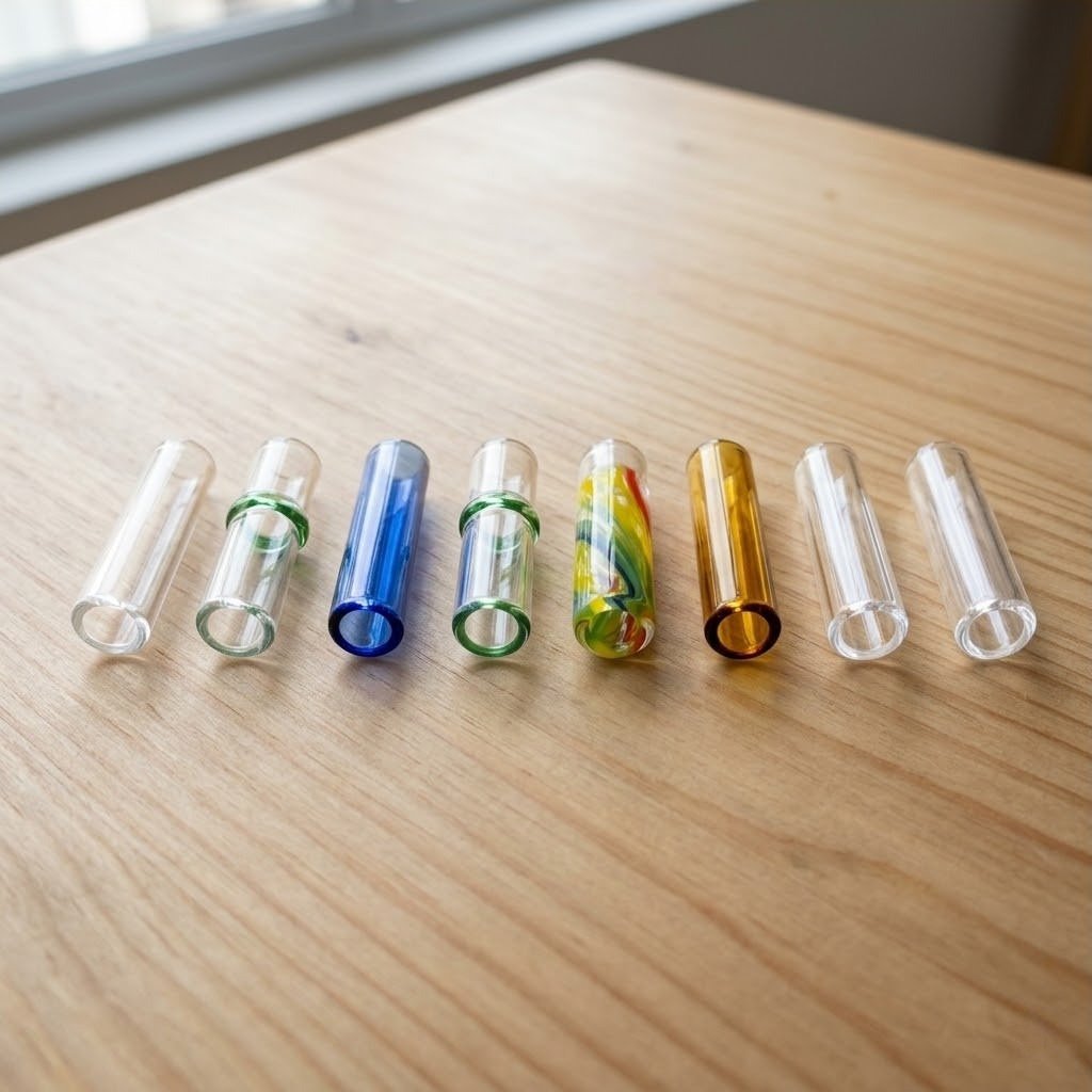 Filtros (29): filtros de vidrio transparentes y de colores sobre una mesa de madera