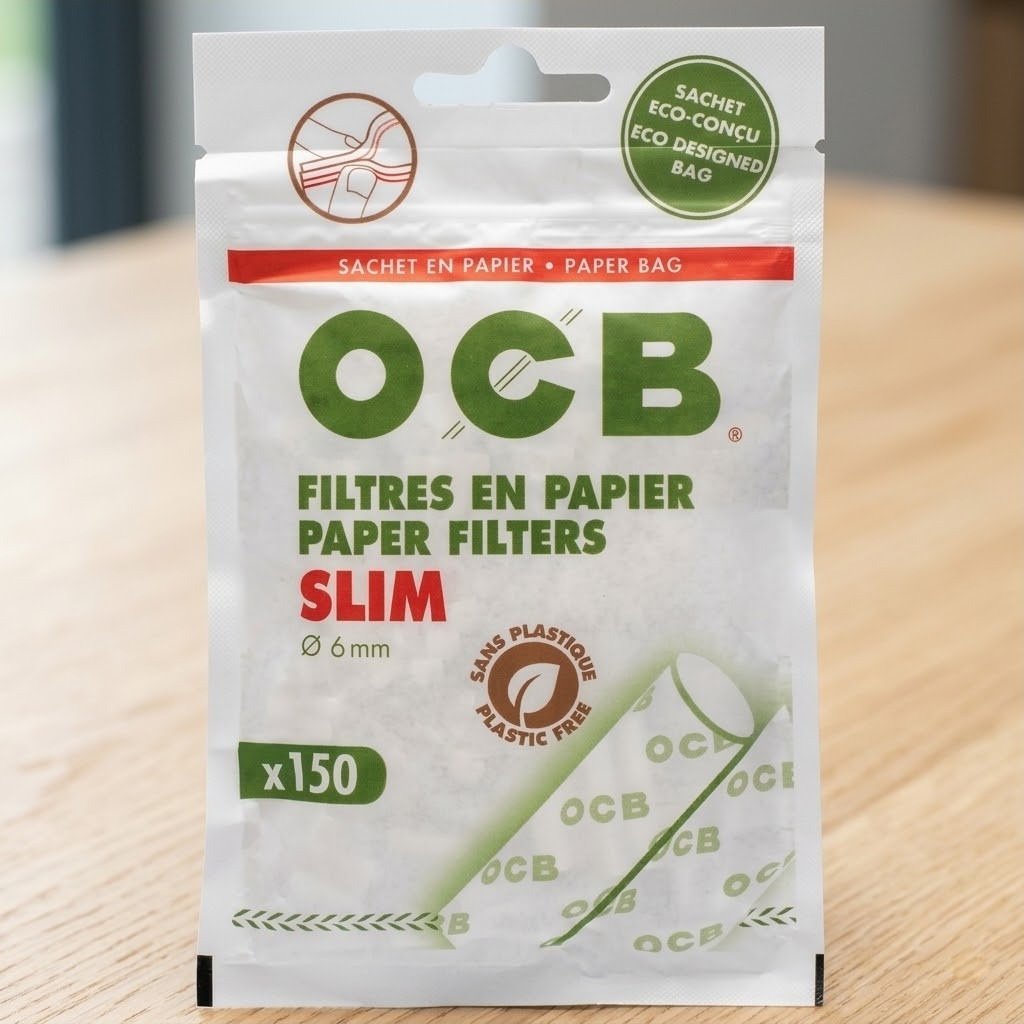 Filtros de Papel OCB Slim Ecológicos sobre una mesa de madera