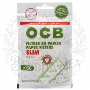 Filtros de Papel OCB Slim Ecológicos en su bolsa, sobre fondo blanco