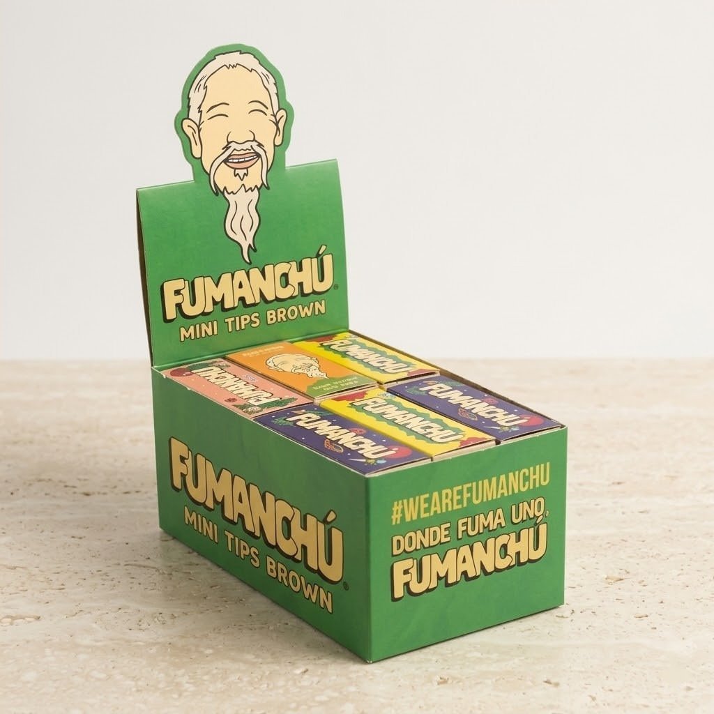 Filtros Fumanchu Brown Mini: caja exhibidora sobre piedra clara