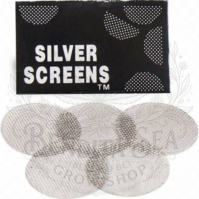 Filtros Mallas para Pipas Silver Screens: empaque y mallas, sobre fondo blanco