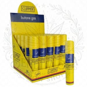 Gas Clipper 16 ml: caja exhibidora y lata, sobre fondo blanco