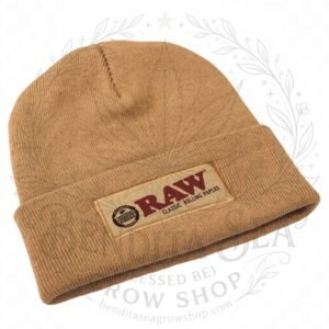 Gorros RAW: gorro beige con parche de la marca y la marca de agua de Bendita Sea