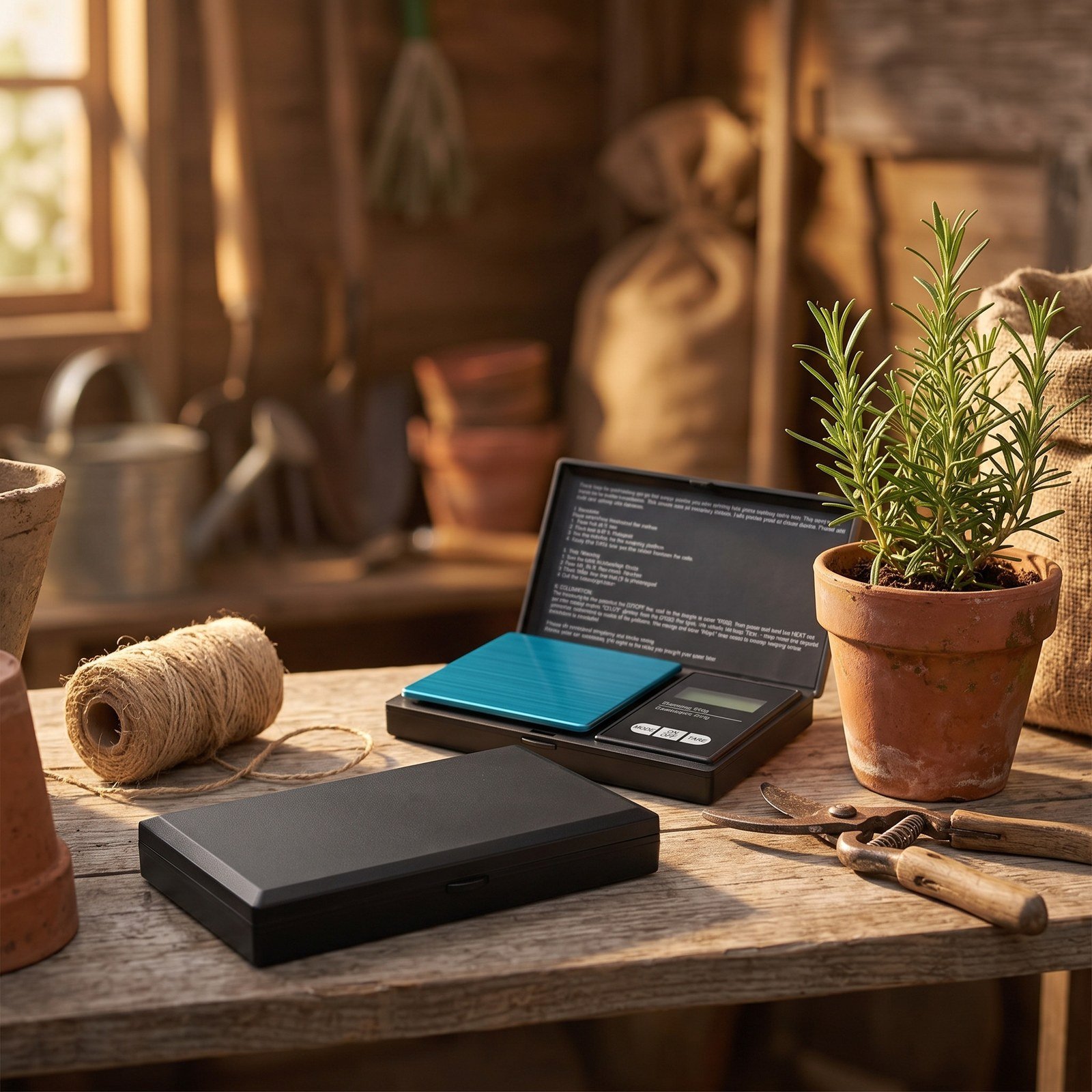 Gramera digital pesando fertilizante en polvo