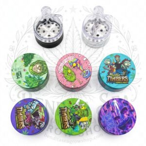 Grinder Grande Metálico: grinders de varios diseños, sobre fondo blanco
