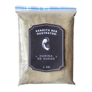 Bolsa de Harina de Hueso, abono orgánico rico en fósforo y calcio para la floración.