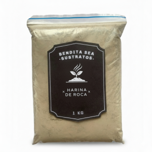 Bolsa de 1 kg de Harina de Rocas Bendita Sea, remineralizador de suelos 100% natural rico en micronutrientes para plantas.