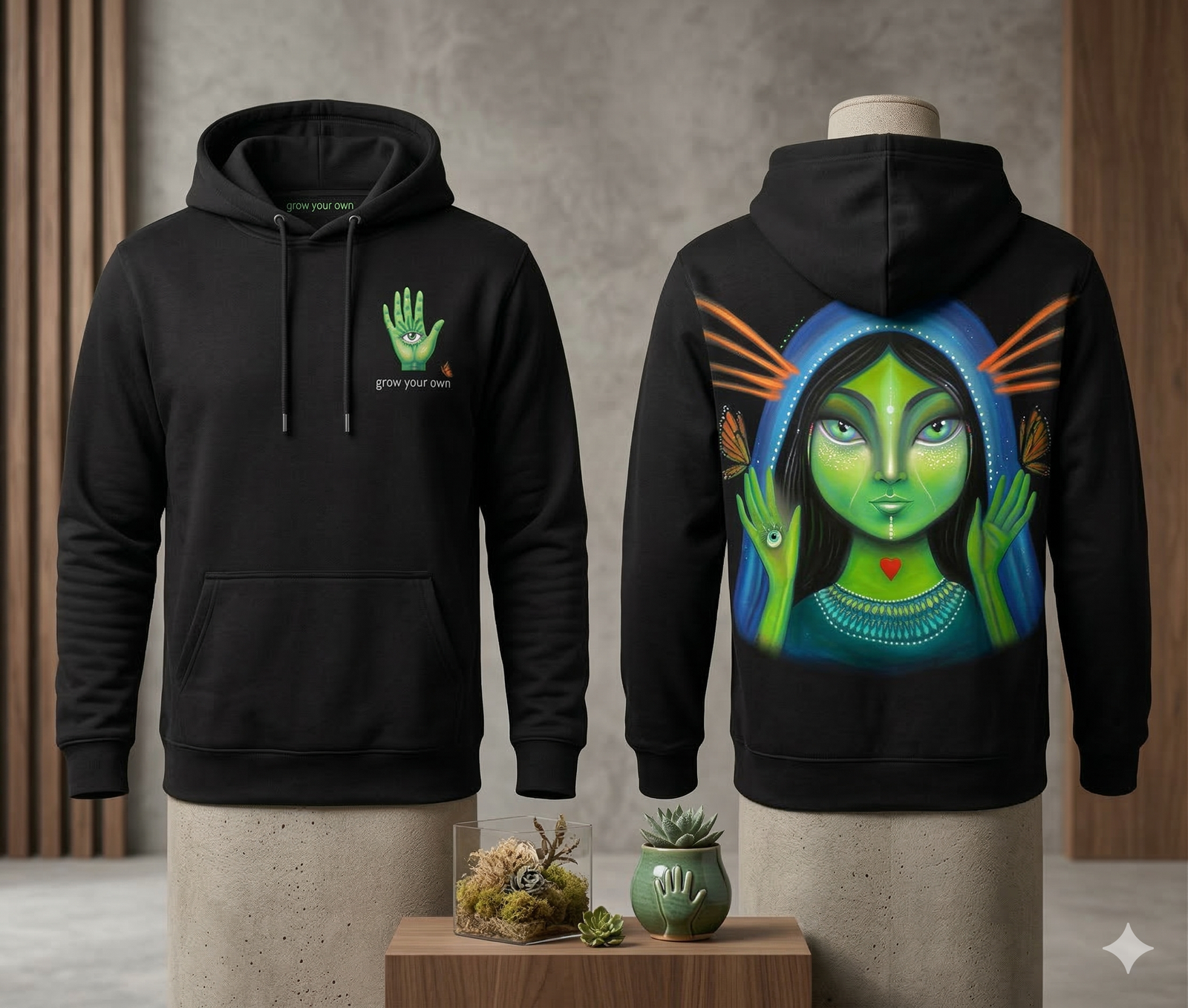 Hoodie Negro Estampado Psicodélico | Talla M - Imagen 2