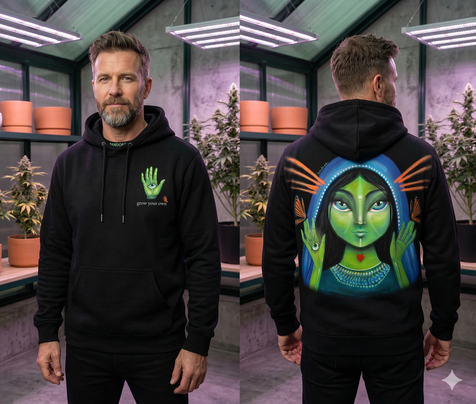Hoodie Negro Estampado Psicodélico | Talla M - Imagen 3
