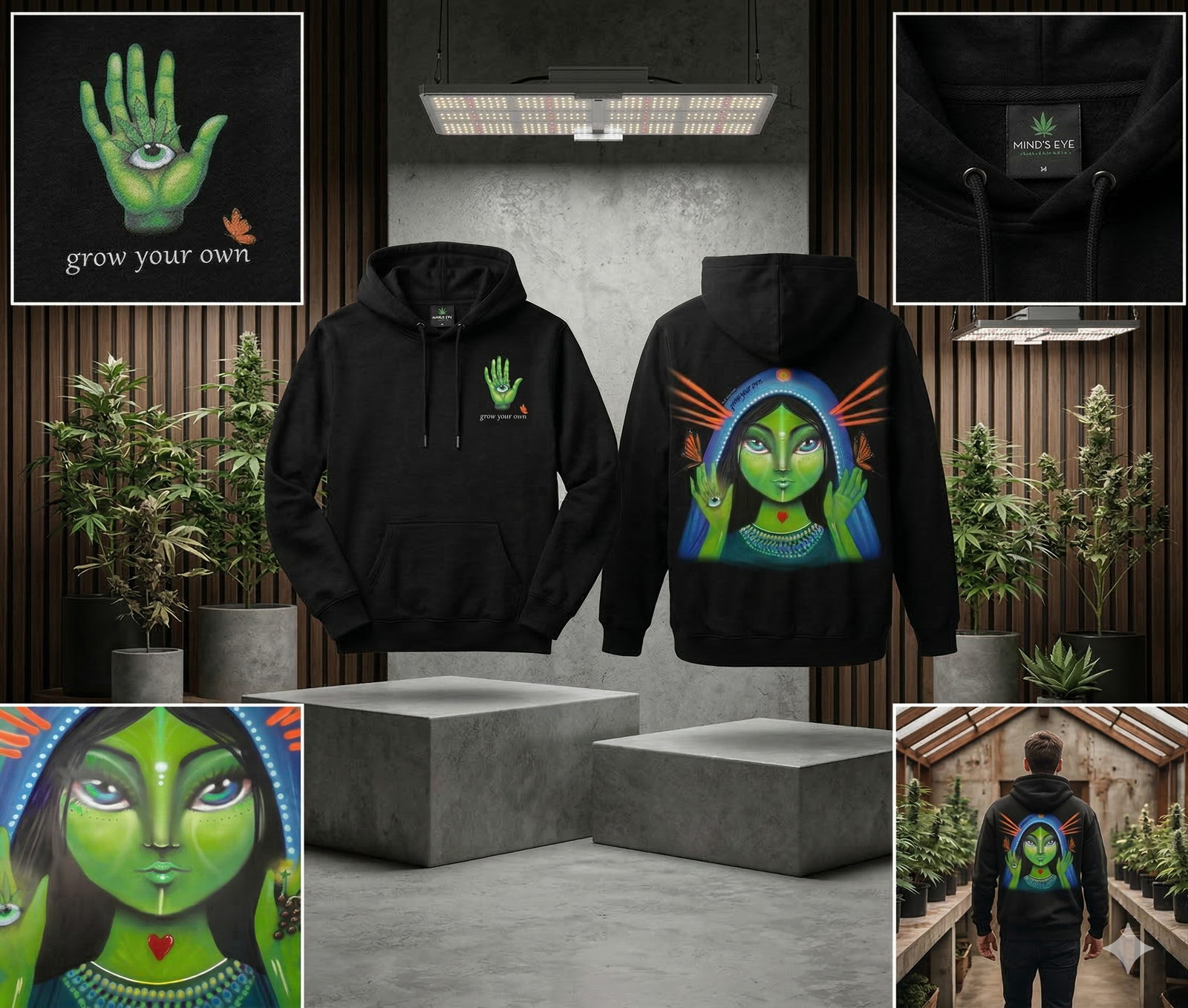 Hoodie Negro Estampado Psicodélico | Talla M - Imagen 5