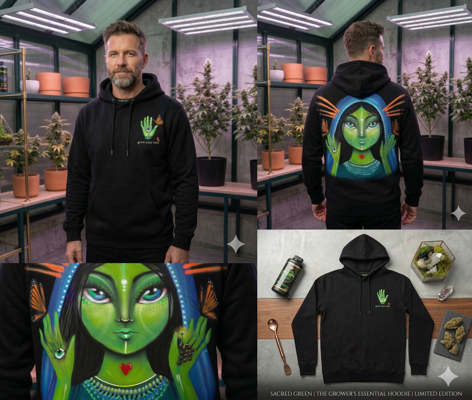 Hoodie Negro Estampado Psicodélico | Talla M - Imagen 6