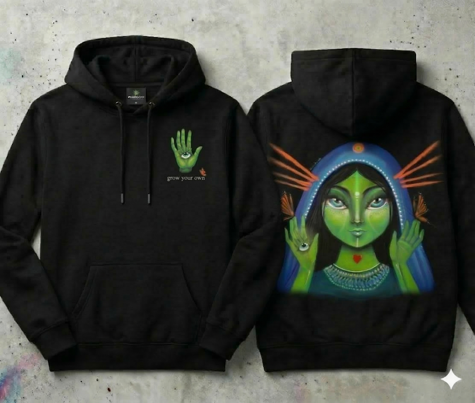 Hoodie Negro Estampado Psicodélico | Talla M - Imagen 9