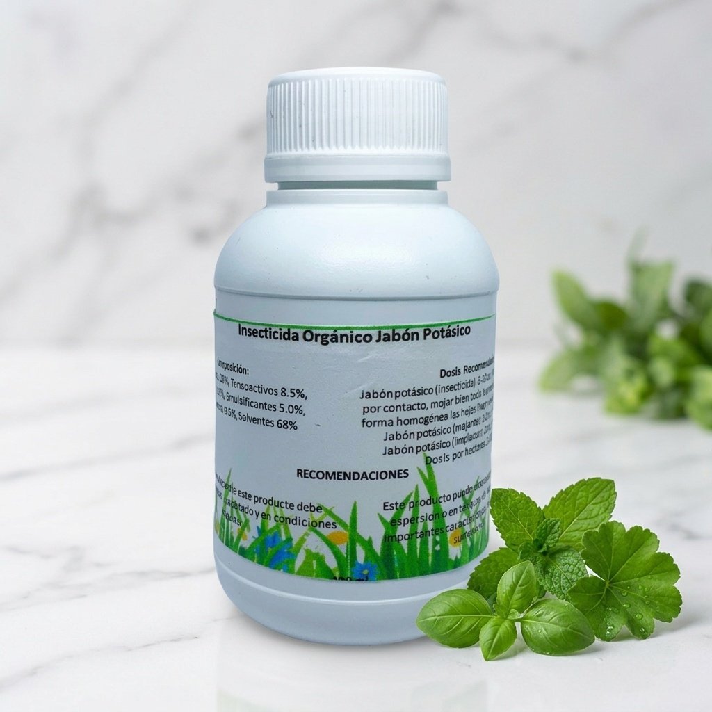 control biológico con jabón potásico en hojas de plantas