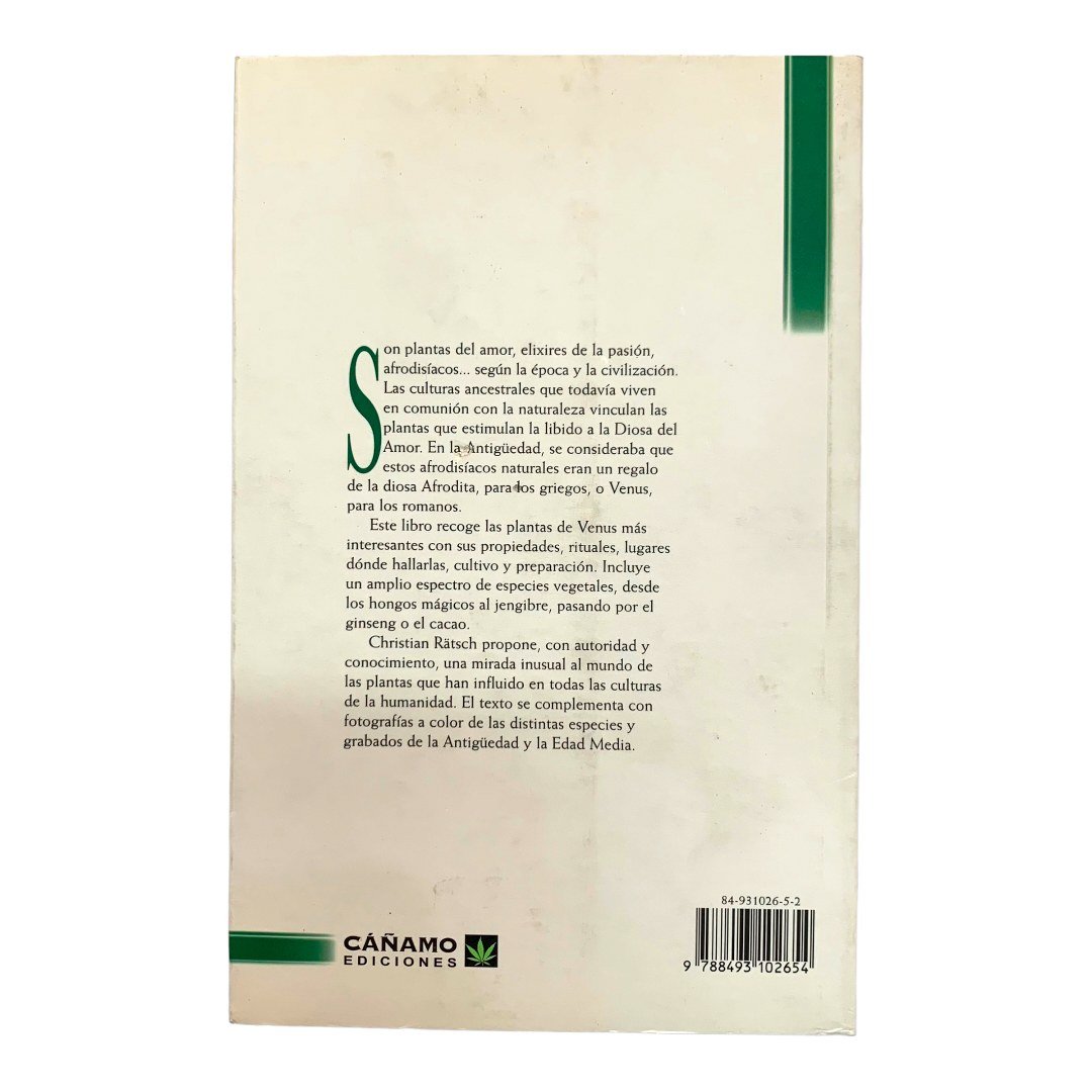 Libro Las Plantas de Venus de Christian Rätsch: contraportada con la sinopsis