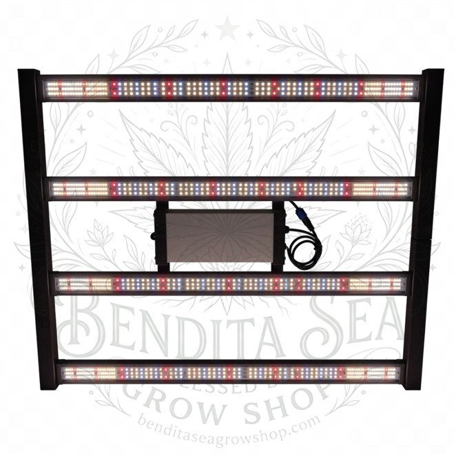 Lámpara LED Spectrum de 320 W con barras de diodos y driver central sobre fondo blanco
