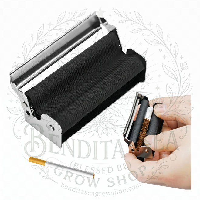 Máquina Enroladora Metálica #7: máquina en la mano junto a un cigarrillo armado