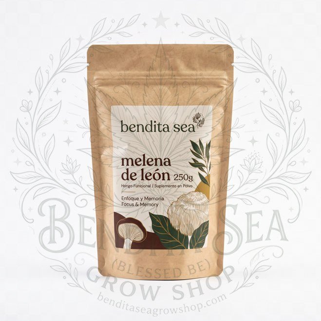 Melena de León Bendita Sea 250g: bolsa de 250 g, sobre fondo blanco