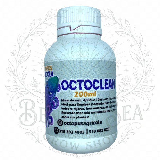 Frasco de desinfectante Octoclean 200 ml de Octopus Agrícola, vista de frente