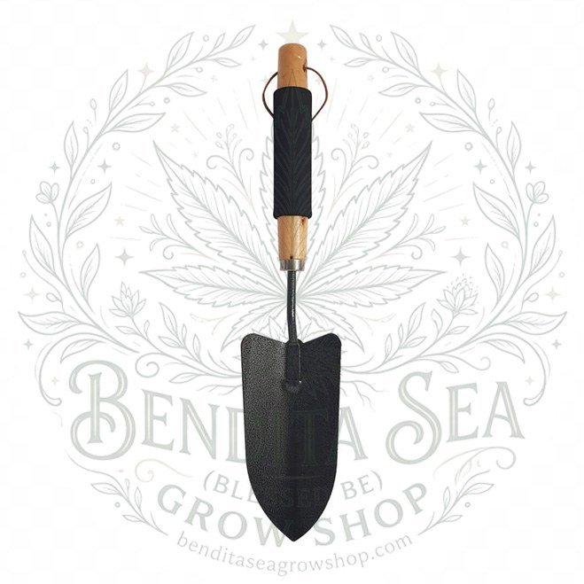 Pala para jardinería mediana de 38 cm con hoja de acero negro y mango de madera